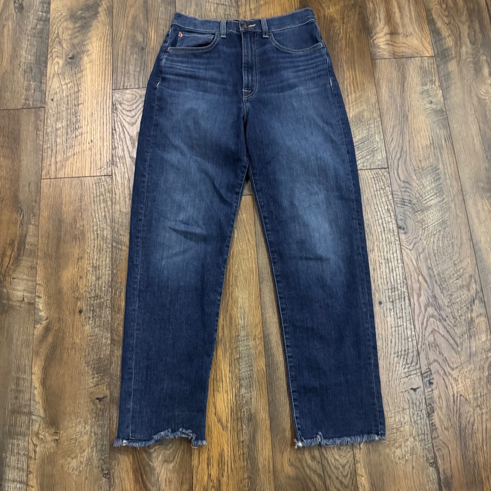 Hudson Kass High Rise Straight Leg Jeans‎ Blue Raw Hem Size 26 Boho Festival